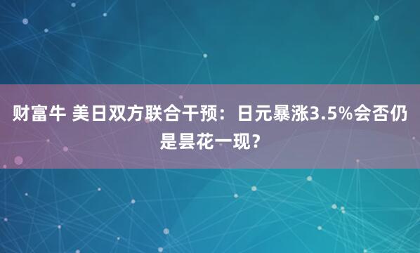 财富牛 美日双方联合干预：日元暴涨3.5%会否仍是昙花一现？